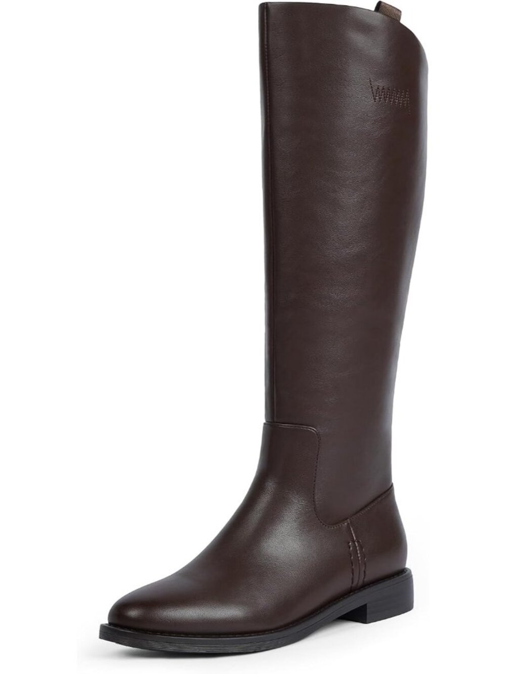 Women's Chocolate Faux Leather Round Toe Flat Retro Opening Low Chunky Heel Boot